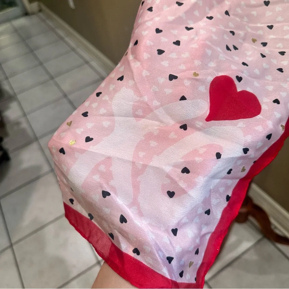 Pink Heart Pattern Silky Satin Neck Scarf Valentines wrap bag charm